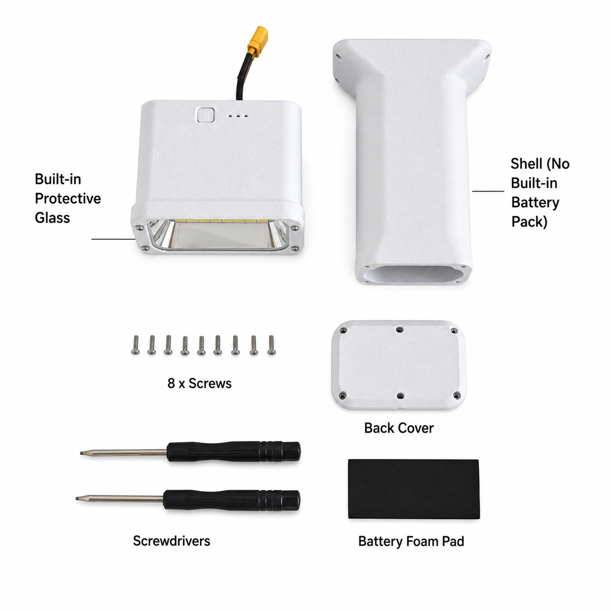 Forge 60 separated kit parts arranged on a white background