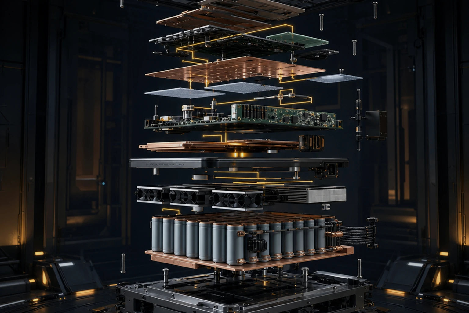 Abstract open-hardware architecture separated into inspectable mechanical layers